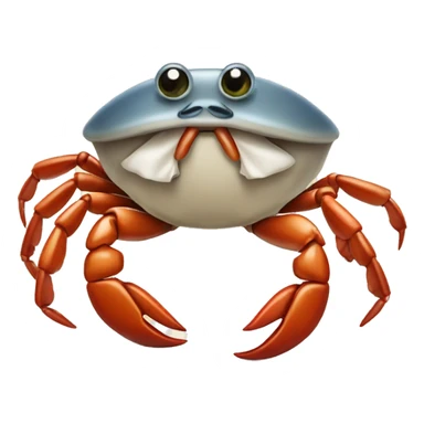 a small crab holding up an anchovy victoriously sticker