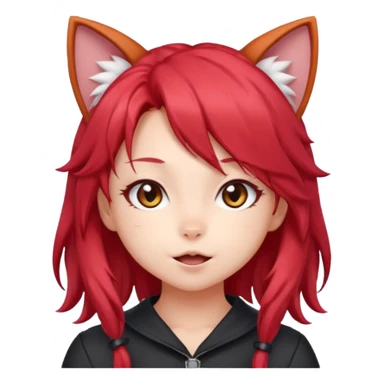 cute anime cat-girl with cat ears, red blowing hair sticker