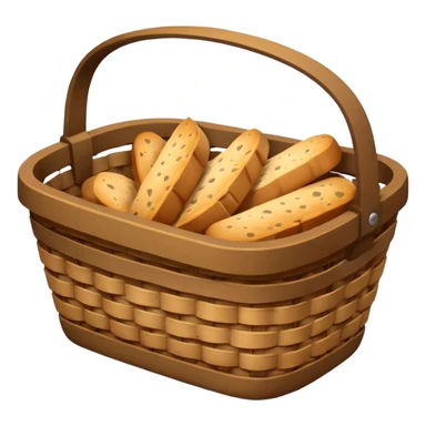 Create an emoji representing empty carbohydrate stores: depict a nearly empty bread basket with only a few crumbs left, overlaid by a fading low-battery symbol to signal depleted carb energy. sticker