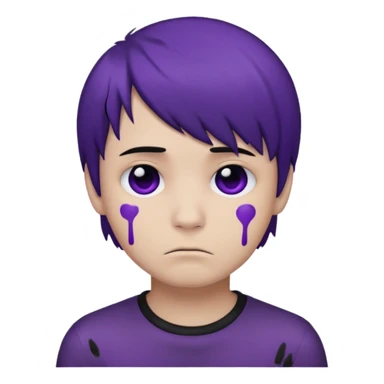 Normal emoji head, but with emo hair and black and purple paint around the eyes like an emo. And it’s looking sad. A boy  sticker