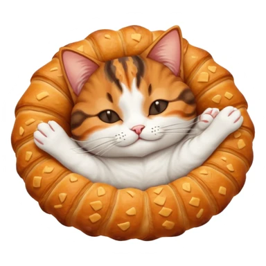 dark brown tabby and white cat in croissant position upside down with eyes closed sticker