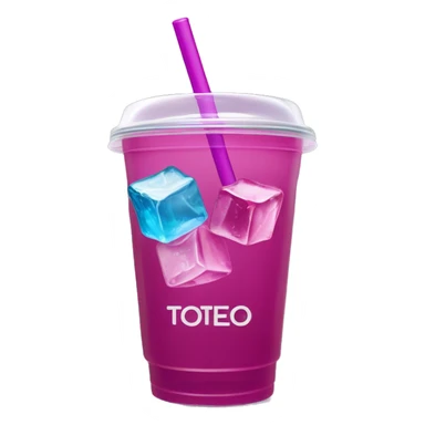 Realistic plastic cup and lid with Transluscent magenta soda and large ice cubes inside and one straw through the top of the lid. It has an inscription in the front that says "TÓXICO" sticker