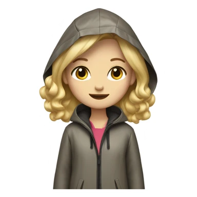Blonde hair girl stands at full height wearing a raincoat leopard color sticker