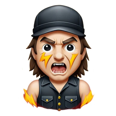 Cinematic Realistic AC/DC Pop Culture Emoji, showcasing an electrifying portrayal inspired by the legendary rock band rendered with vivid textures and energetic lighting. sticker