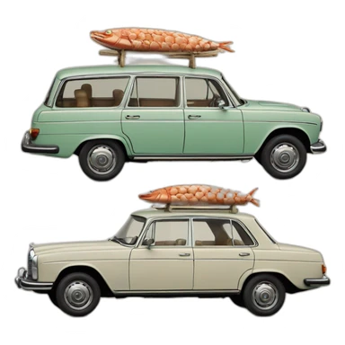 trip around galicia in a old mercedes benz w115 seafood sticker