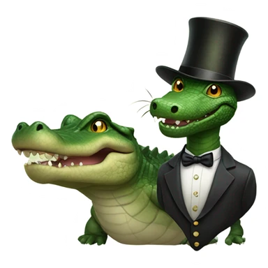 Alligator with a top hat riding a cat  sticker