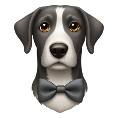 grayish black and brown dog with a bowtie sticker