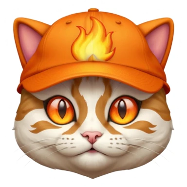 Cat with the flames in his eyes with a orange baseball hat on his head sticker
