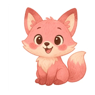 a cute pink fox, original design, big eyes, blushing cheeks, joyful sticker