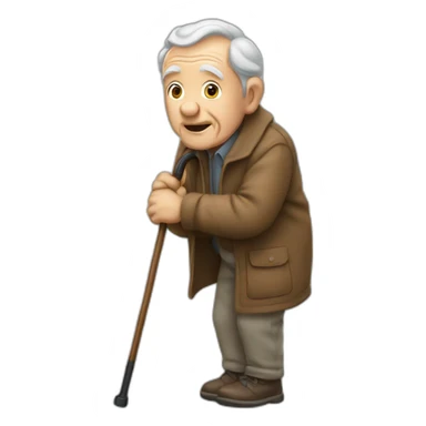 Old man leaning on a walking cane holding his back with the other hand sticker
