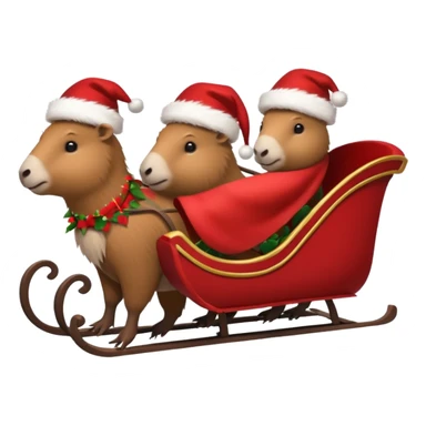  capybaras pulling a sleigh with santa hats sticker