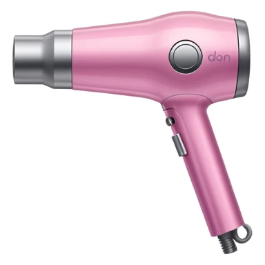 A pink Dyson Supersonic hair dryer, slight angle, realistic style, Features the distinctive hollow circular head with the barrel running through the center, sleek modern design, glossy pink finish with metallic silver accents on the nozzle ring.  sticker