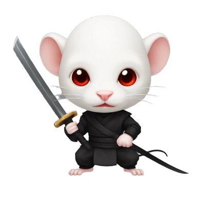 Albino rat red eyes, black ninja costume, dramatic pose, holding sword sticker