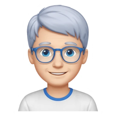 smiling boy in white shirt with blue glasses and blue eyes and gray hair  sticker