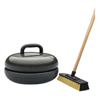 An icon showing a close-up of a curling stone sliding across the ice with a broom beside it. The scene is set in a brightly lit stadium, with detailed spectator stands in the background. Transparent background highlights the focus, skill, and atmosphere of the curling sport. sticker