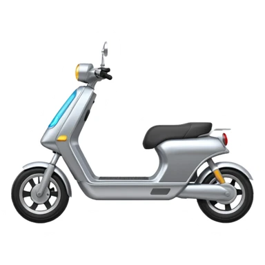 A futuristic electric scooter emoji made of silver chrome, sleek minimal frame, smooth metallic surface, subtle reflections, modern urban design, iOS emoji style, centered, clean white background sticker