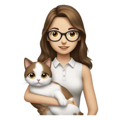 Medium brown hair with glasses Girl holding white cat sticker