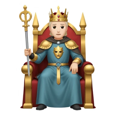 King Baldwin IV seated on throne wearing metal mask holding scepter sticker