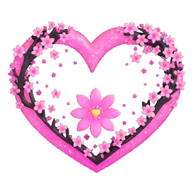goth sakura black heart with glowing pink outline and magical sparkles sticker