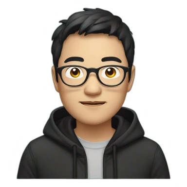 A mature Chinese boy with black hair and circle-shaped eyeglasses wearing black hoodie sticker