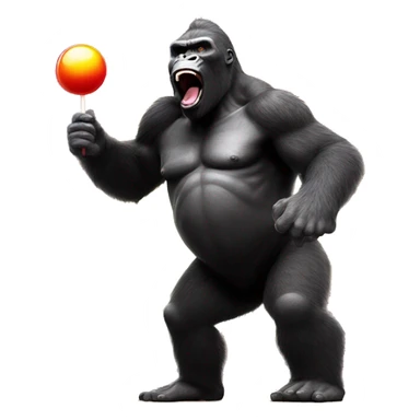 king kong dancing but he has a lollipop poking out of his mouth at a rave with lazer lights flashing sticker
