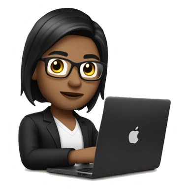 memoji of a confident realtor with a laptop in front, apple-style, modern ,dark hair,black sweater,computer in hand,white skin, an avatar image gonna be round  sticker