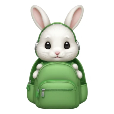 baby white rabbit wear green backpack sticker