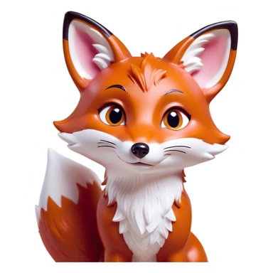 Cinematic Cute Fox Portrait Emoji, Head tilted playfully and inquisitively, featuring a glossy red Fur with delicate white accents and perky ears, round, sparkling amber eyes filled with mischievous curiosity, Simplified yet irresistibly adorable features, highly detailed, glowing with a warm, friendly glow, high shine, affectionate and lively, stylized with a touch of woodland whimsy, bright and endearing, soft glowing outline, capturing the essence of a mischievous yet loving fox, so playful it feels like it could dart out of the screen and into your arms! sticker