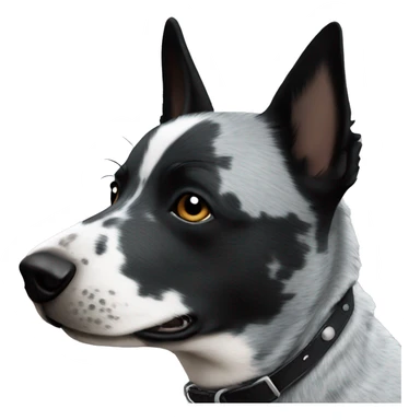 Blue heeler that is black and gray with black and white face sticker