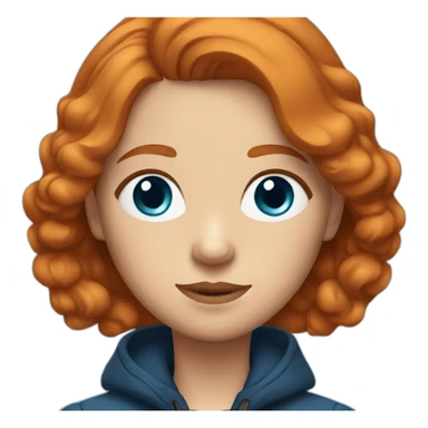 Ginger hair and blue eyes woman with a Canadian jacket sticker