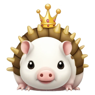 white piebald chubby round armadillo pig panda centipede armadillo wearing a crown sticker