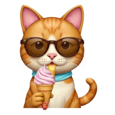 Cat with sunglasses while eating ice cream sticker
