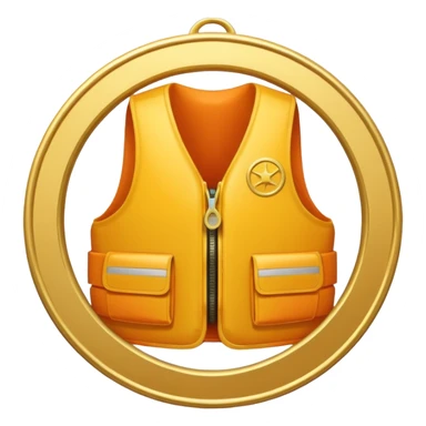 a gold medal with a lifevest engraved on it sticker