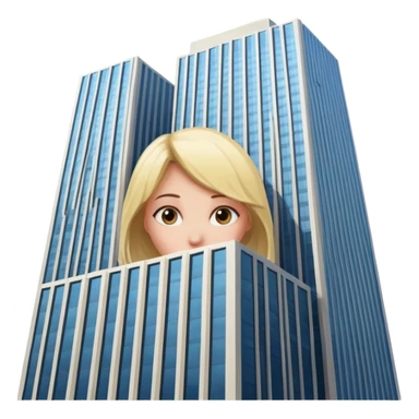a giantess playing peekaboo peeking out from behind a skyscraper that obscures her to the viewer sticker