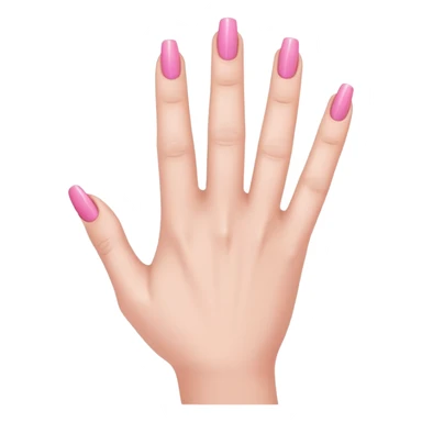  pink  close-up of a human hand with exactly five fingers, beautifully manicured nails, glossy pink nail polish, elegant nail shape, soft lighting, realistic style, isolated on transparent background" sticker
