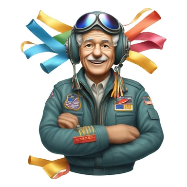 Old fighter pilot with F-16 dropping new year streamers from the sky sticker