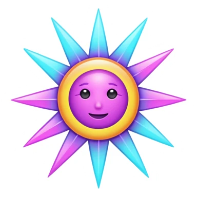 sun, neon rays, bright holographic purple and cyan collor sticker