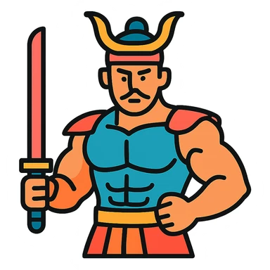 A muscular samurai with black outlines and filled colors sticker