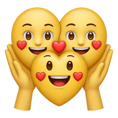 emoji with a round yellow face, mouth exactly like 😁 (big smile with teeth), hands like 🤗 (open forward), and three hearts like 🥰 in the same position. sticker