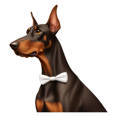 brown doberman with a white bow sticker