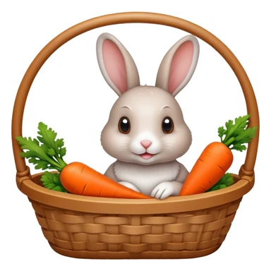 a rabbit in a basket holding a carrot, then add an orange outline surrounding the emoji similar to the DuckDuckGo logo sticker