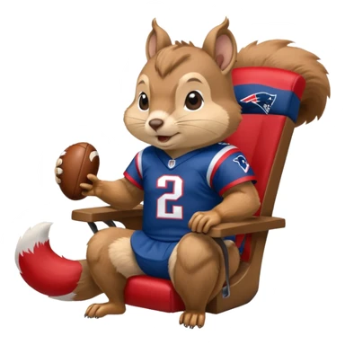 gaming chair with a squirrel sitting on it wearing patriots jersy sticker