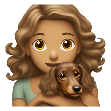 long light brown wavy haired girl hugging a mini long haired dapple dachshund  sticker