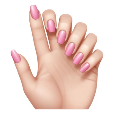  pink close-up of a hand with beautifully manicured nails, glossy pink nail polish, elegant nail shape, soft lighting and shadows, realistic style, sticker