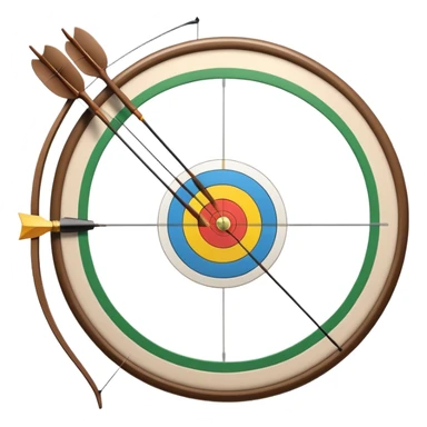 A professional recurve bow with an arrow nocked, ready to be released. The target features concentric rings, placed at a distance. The emphasis is on the bow, arrow, and target, highlighting the precision, focus, and skill involved in competitive archery. sticker