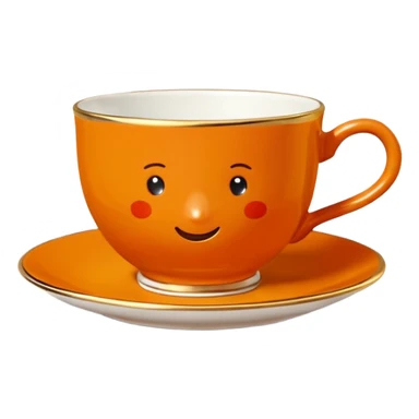 Hermès-style teacup, classic design, Hermès orange and gold, luxury, cute emoji style sticker
