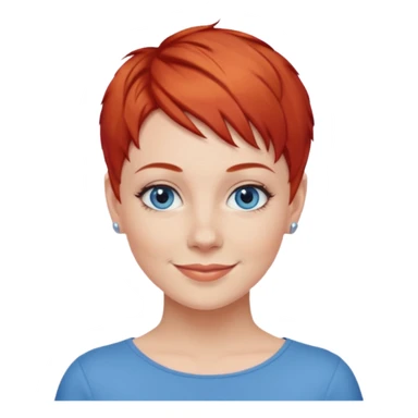 27 year old white woman, red hair, pixie cut, blue eyes sticker