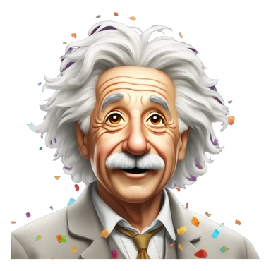 happy albert einstein standing and everywhere colorful confetti sticker