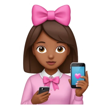Girl with phone brown skin pink bow sticker