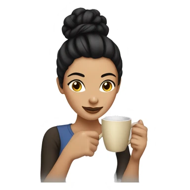 A woman with a black hair bun holding coffee sticker